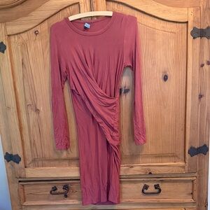 Elegant Terracota/Salmon Long Sleeve Bodycon Stretch Dress